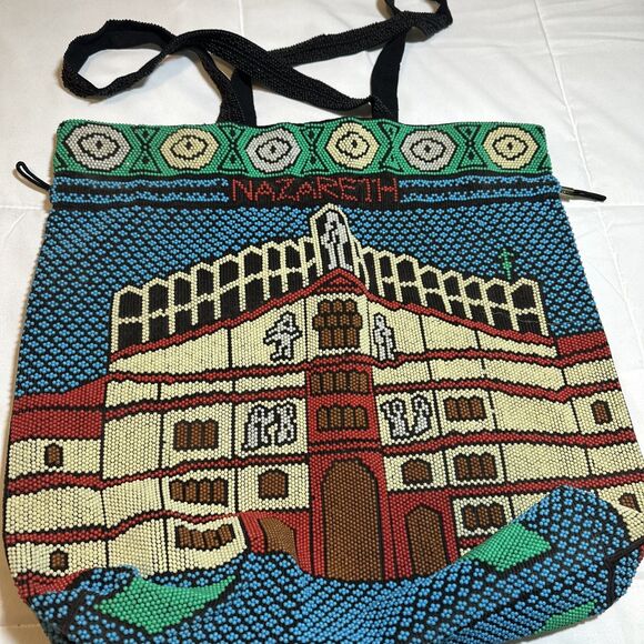 Vintage Nazareth All Beaded Drawstring Lined Souvenir Holy Land Tote Handbag - Picture 3 of 8